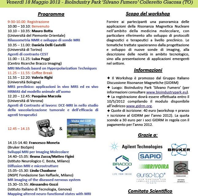 NMR and Molecular Medicine: from test tube to animal – Torino 18 Maggio 2012
